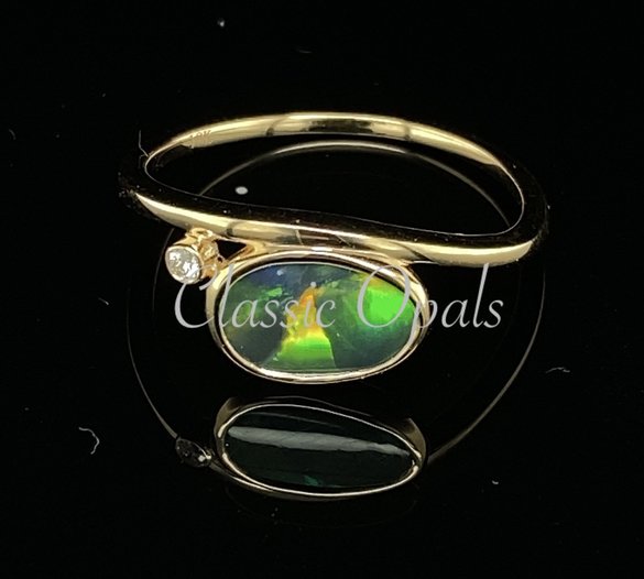 Green blue opal gold ring