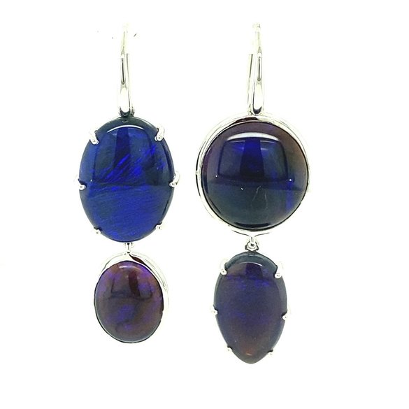 Double hang blue silver ear rings