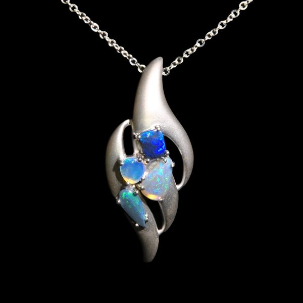 Brushed silver multi opal pendant