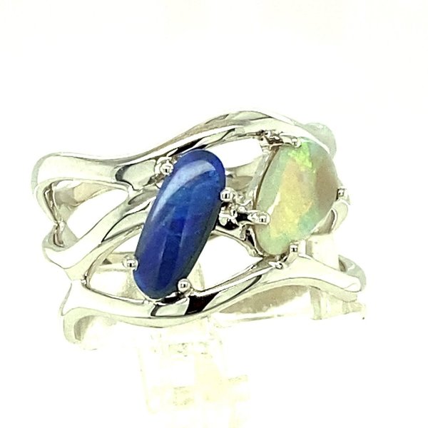 Two opal silver ring