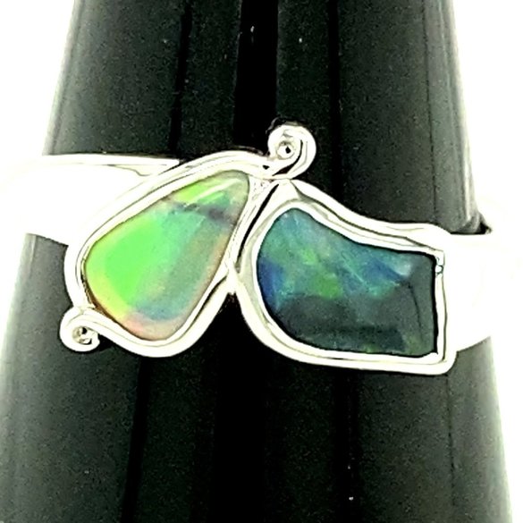 Double opal silver ring
