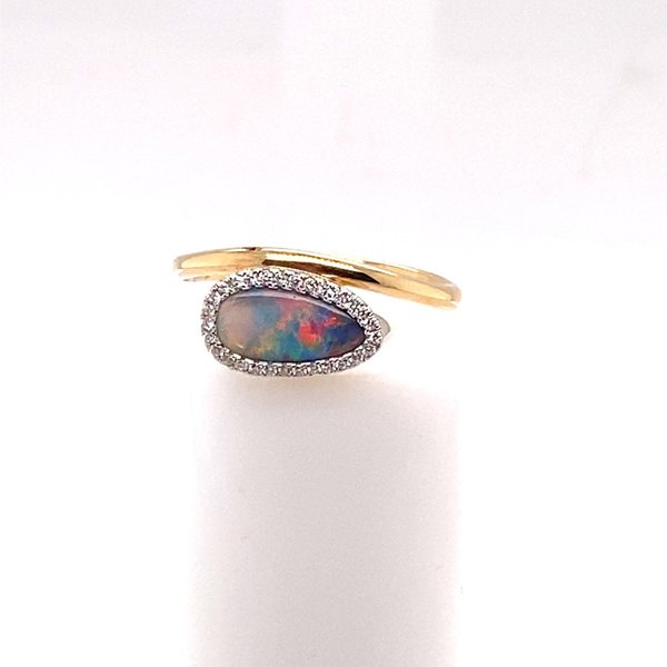 Red-on-black opal with diamonds