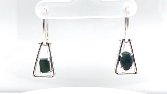 Green and red on black opal earrings
