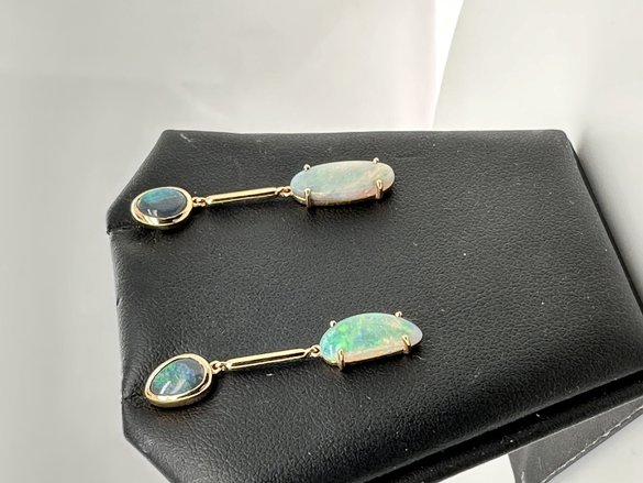 Gold Earrings with Black and grey opals